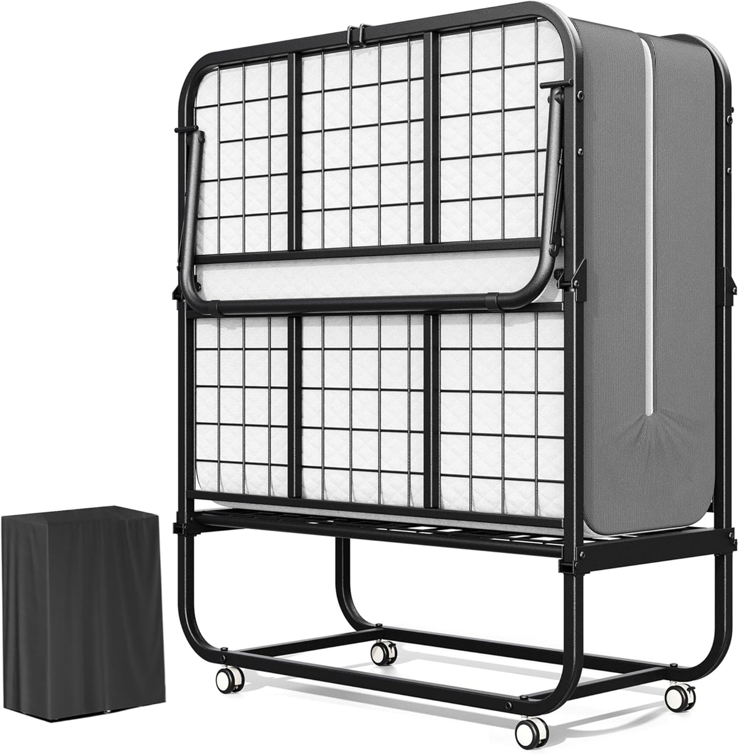 Greenvelly Folding Bed with 5 Inch Mattress, 75” x 38” Portable Rollaway Bed with Memory Mattress and Metal Frame for Adults,Guest, Twin Size,Cot Size