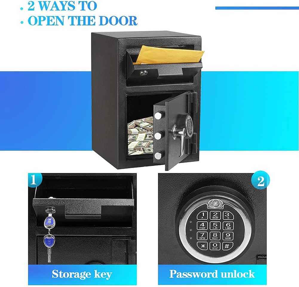 Greenvelly Depository Safe with Drop Slot, 80lbs Heavy-duty Fireproof Safe Box for Home, Drop Safe with Electronic Lock, Metal Depository Safe Box for Money Cash Safe for Office Hotel 2 Keys