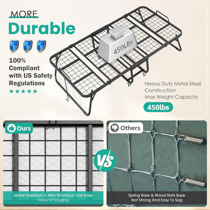 Greenvelly Folding Bed with 5 Inch Mattress, 75” x 38” Portable Rollaway Bed with Memory Mattress and Metal Frame for Adults,Guest, Twin Size,Cot Size